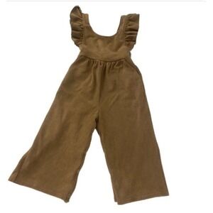 Marie Nicole Clothing Toddler Kids Brown Ruffle Jumpsuit One Piece Snap Inseam
